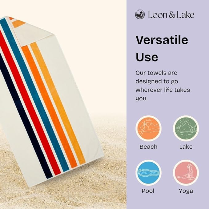 Loon & Lake Luxury Oversized Beach Towels - Retro Stripes| Oversized 40" x 70" | Crafted from 100% Combed Cotton | Ultra Plush & Super Soft | Retro Collection 1977
