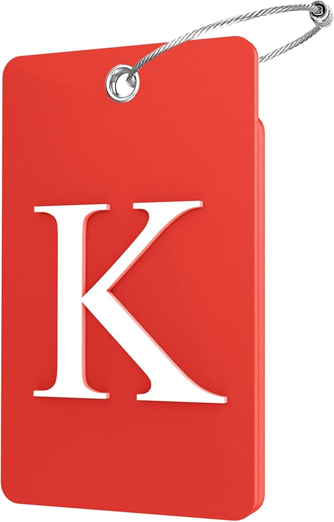 Gostwo 2 Pack Luggage Tags for Suitcases, 26 Initial Letter Travel Luggage Baggage Identification Labels ID Tag Fully Bendable Tags with Stainless Steel Loop (Red) (Letter K)