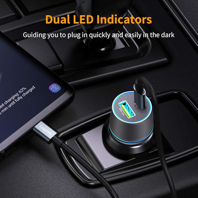 45W Fast USB C Car Charger for Google Pixel 10/10 Pro/10 Pro XL/9/9a/8/7, Galaxy S26+/S25 Ultra, Looptimo Android Phone Plug PD & QC3.0 Cigarette Lighter Adapter with Rapid Charging 3.3ft Type C Cable