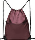 Drawstring Backpack Sports Water Resistant String Bag Sport Gym Sackpack for Women Men Large with Zipper, Burgundy