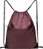 Drawstring Backpack Sports Water Resistant String Bag Sport Gym Sackpack for Women Men Large with Zipper, Burgundy