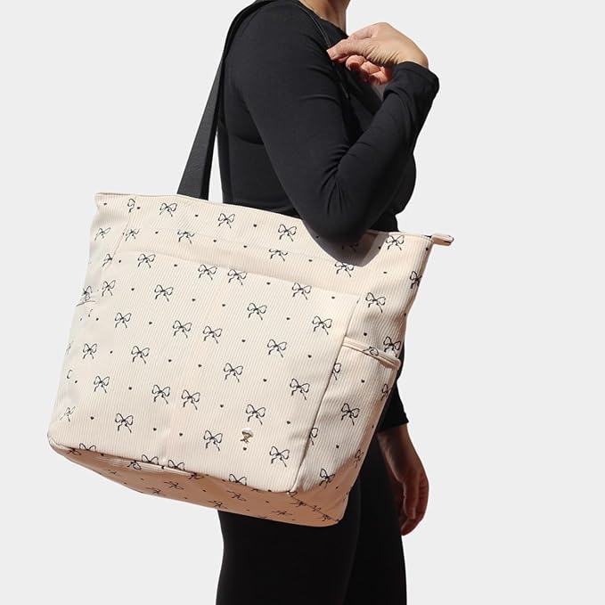 ESVAN Original Floral Tote Bag Large Shoulder Bag with Multi Pockets for Gym Travel Beach Daily Bags