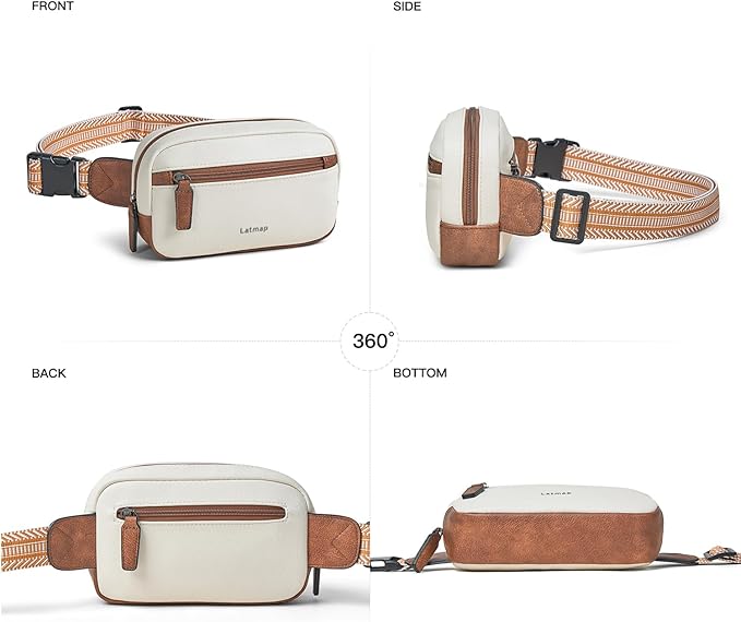 LATMAP 2L Fanny Packs Everywhere Belt Bag Small Fashion Crossbody Waist Pack Faux Leather Waterproof Sling Chest Bag For Women Beige