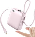Hichain Small Portable Charger with Built in Cables LED Display, Mini Power Bank 10000mAh 22.5W USB-C Fast Charging Battery Pack, Travel Essential Power Bank for iPhone, iPad, Samsung, Android Pink