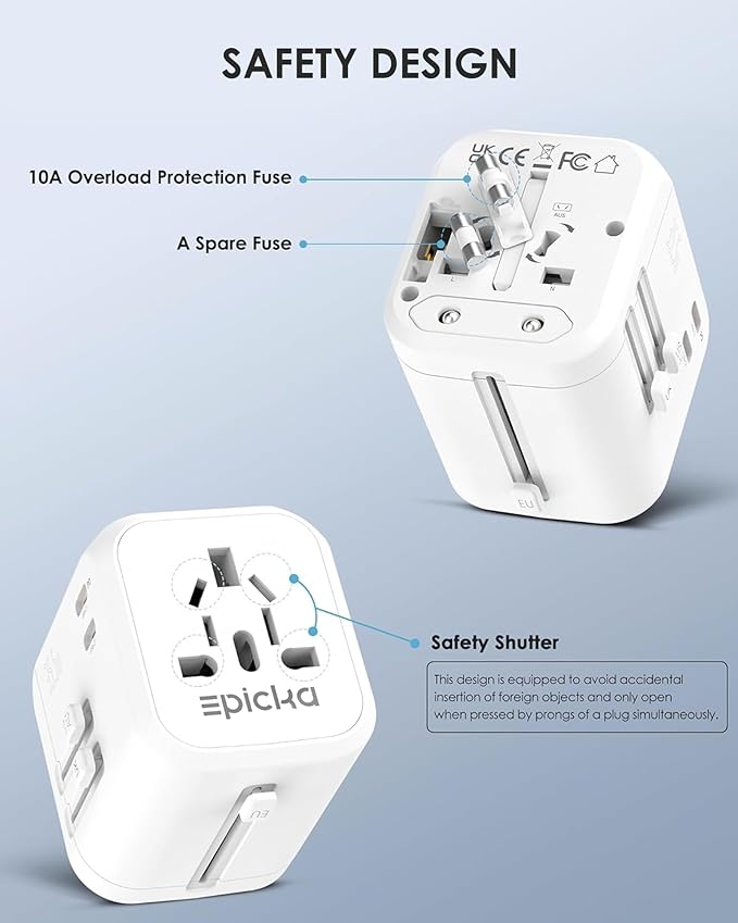EPICKA 35W Universal Travel Adapter with 2 AC Outlet, European Travel Plug Adapter with PD Fast Charging, 6-Port (2 AC/2 USB-C/3 USB-A) International Power Adapter - Travel Essentials (TA-205, White)