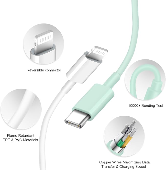 iPhone Charger Fast Charging USB C Charger Block Type C Charging iPad Chargers with 6FT C Chargers Cord Compatible with iPhone14/14 Pro Max/13/13Pro/12/12 Pro/11,iPad(Green)