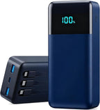 Portable Charger Power Bank 50800mAh,25W USB C Fast Charging Battery Pack with 3 Built in Cables & LED Display,6 Output 2 Input Travel Essentials Phone Charger for iPhone 17/16/15,Android etc (Blue)