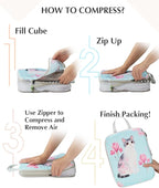 Gonex Compression Packing Cubes, 6pcs Expandable Storage Travel Luggage Bags Organizers with Shoe Bag Laundry Bag, Travel Cubes for Suitcase Carry On (Animals)
