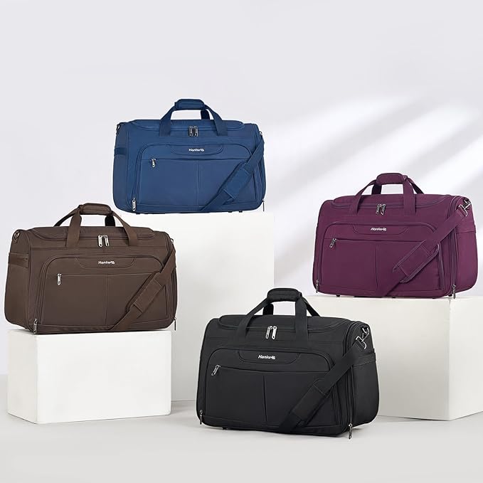 Hanke Large Capacity Travel Duffel Bag, Carry On Luggage with 12 Pockets, 17 Inch Laptop Compartment, Wet Dry Separation & Independent Shoe Bag, Lightweight Foldable Duffel Bag for Women Men（Coffee）
