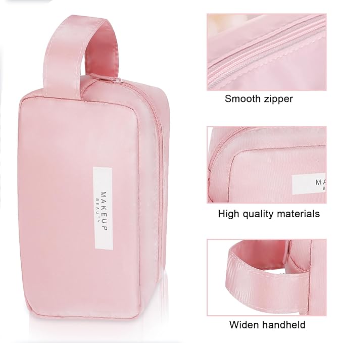 Queboom Travel Makeup Bag Cosmetic Bag Makeup Bag Toiletry bag for women and men (Pink-3pcs)