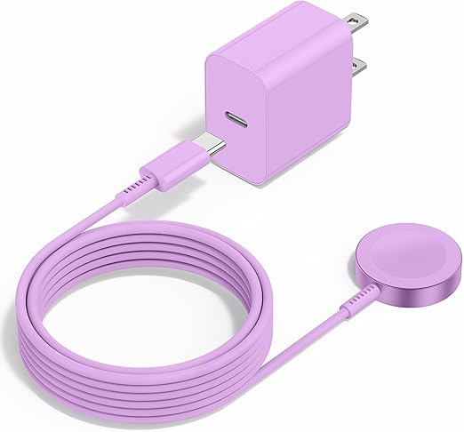 Upgraded Apple Watch Charger, Magnetic Fast Charger, USB C Charger Block Plug Adapter with 6FT iWatch Portable Wireless Fast Charging Cable Cord for iWatch Series Ultra/9/8/7/6/SE/SE2/5/4/3 Purple