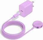 Upgraded Apple Watch Charger, Magnetic Fast Charger, USB C Charger Block Plug Adapter with 6FT iWatch Portable Wireless Fast Charging Cable Cord for iWatch Series Ultra/9/8/7/6/SE/SE2/5/4/3 Purple
