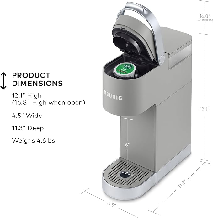 Keurig K-Mini Plus Single Serve K-Cup Pod Coffee Maker, with 6 to 12oz Brew Size, Stores up to 9 K-Cup Pods, Travel Mug Friendly, Studio Gray