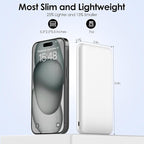 Power Bank 10000mAh Portable Charger, Slimmer Battery Pack 5V/3A with USB C Input & Output, Travel Essentials Powerbank Compatible for iPhone, Galaxy, LG, Sony, Pixels, Tablets and More (White)
