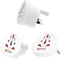 SKROSS World Travel Adapter Set 3-Pack — USA, UK & Europe Plug Adapters, Swiss-Engineered Country Travel Adapter Bundle, White