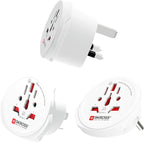SKROSS World Travel Adapter Set 3-Pack — USA, UK & Europe Plug Adapters, Swiss-Engineered Country Travel Adapter Bundle, White