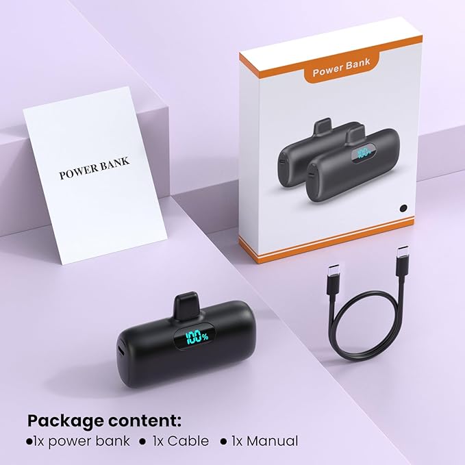 [2-Pack]Mini Portable Charger for iPhone,Upgraded 5000mAh PD Fast Charging Battery Pack,LCD Display Cute Power Bank Portable Phone Charger for iPhone 14/14 Pro Max/13/13 Pro/12 Pro/11/XS/XR/X/8/7
