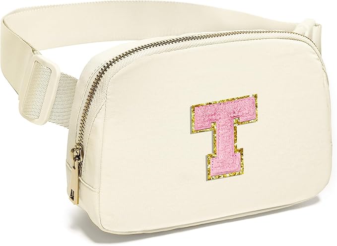 Gitus Personalized Gifts Birthday Gifts for Girls Fanny Pack Cross Body Bags with Initial Letter Preppy Stuff Gifts for Her Girlfriend Wife Sister Friends Mom (Ivory-T)