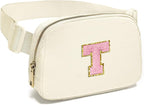 Gitus Personalized Gifts Birthday Gifts for Girls Fanny Pack Cross Body Bags with Initial Letter Preppy Stuff Gifts for Her Girlfriend Wife Sister Friends Mom (Ivory-T)