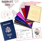 Chrome Passport Cover Vaccine Card Holder Combo, Passport Holder with Vaccine Card Slot (Red)