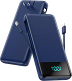 Portable Charger for iPhone with Built in Cables and Wall Plug,Upgraded 13800mAh Fast Charging USB C Power Bank,4 Outputs Travel Essential Battery Pack Compatible with iPhone 17/16/15/14,Samsung-Blue