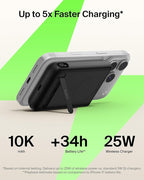 Belkin MagSafe Power Bank 10,000mAh, Qi2.2 25W Portable Charger w/Kickstand, Magnetic Back Supports MagSafe Accessories, Digital Display, Wireless Charging Battery Pack for iPhone 17, Pixel - Black