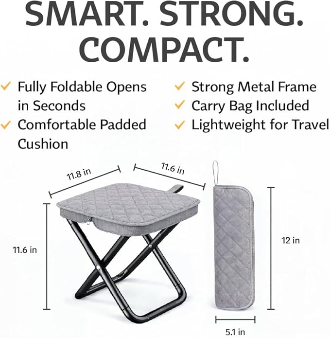 Premium Portable Folding Camping Stool with Carry Bag, Lightweight Compact Outdoor Seat, Heavy Duty Steel Frame, Small Travel Stool for Camping, Hiking & Fishing
