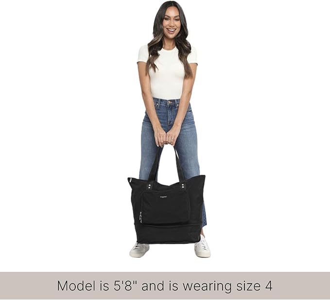 Baggallini Carryall Expandable Lightweight Travel Tote 22" Packable Folding Compact Nylon Washable Weekender w/Luggage Sleeve