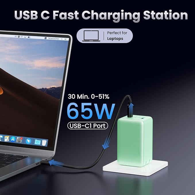 128W USB C Wall Charger,GaN III 3-Port Fast Charging Station,PD QC Foldable Charger Block Portable 65W Laptop Adapter for MacBook Pro/Air,iPad Pro,Galaxy S23,Dell XPS 13,iPhone 17/16/Pro etc