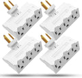 Fosmon 3 Outlet Adapter, Swivel Outlet Plug Three Way Rotating 180 Degree Right Angle Adapter Plug, Electric Wall Extender Indoor, 3-Prong, Grounded- 4 Pack