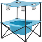 VEVOR Folding Camping Table, Portable Outdoor Lightweight Picnic Table, 600D Oxford Fabric Waterproof Canvas Travel Beach Tables, with 4 Cup Holders, Carry Bag, for Tailgating Camping Picnic, Blue