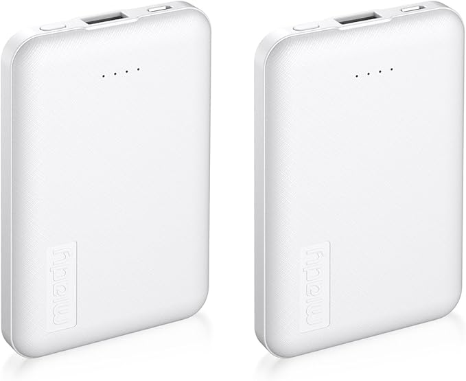 Miady 2-Pack 5000mAh Mini Portable Charger, 5V 2.4A USB-C Output Fast Charging Battery Pack Travel Small Power Bank Compatible with iPhone 16/15 Galaxy S24/S22 iPad Android etc (2 White)