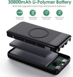 Wireless Portable Charger 30,800mAh,15W Wireless Charging USB C Power Bank,25W PD QC 4.0 Fast Charging 4 Outputs Travel Essentials Battery Pack Compatible with iPhone 17/16/15/14/13/12,Galaxy,Android