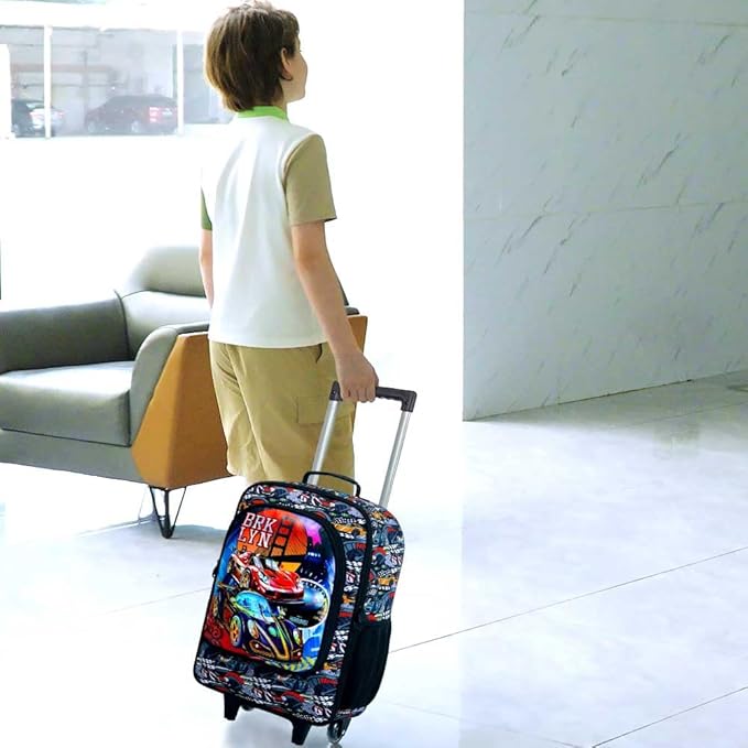UFNDC Kids Suitcase for Boys, Suspension Bridge Racing Luggage with Wheels，Travel Carry on for Children Toddler Elementary