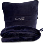 Kululu Travel Blanket and Pillow Set, Airplane Blanket Compact 2-in-1 Combo Set, Flight Essentials Poncho with Pocket, Pouch & Luggage Backpack Strap | Travelers Gifts Accessories 62"x45" (Space Blue)