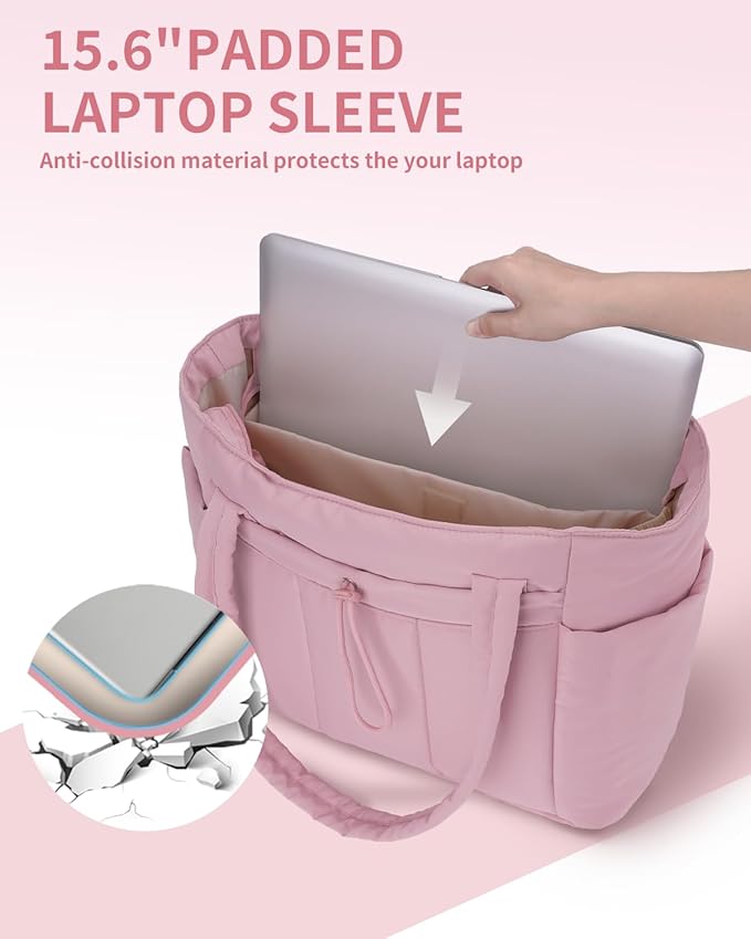 Wandering Nature Puffer Tote Bag with Cup Holder & Laptop Compartment & Trolley Sleeve for Travel, Work, Nurse, Women