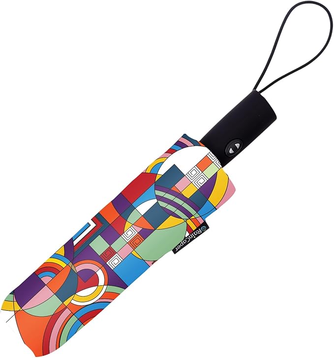 RainCaper Frank Lloyd Wright Windproof Auto Open Close 43” Coverage Folding Travel Umbrella with Matching Sleeve