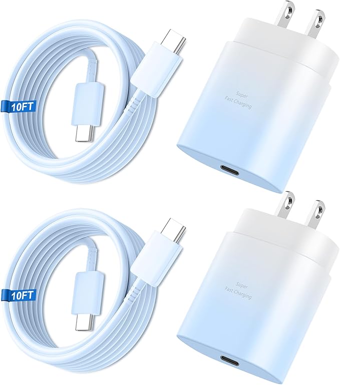 Super Fast Charger Type C, 25W USB C Wall Charger Fast Charging for Samsung Galaxy S26 Ultra/S26/S26+/S25 Ultra/S25/24 Ultra/S24/S23 Ultra/S22 Ultra with 10FT Long Android Type C Charger Cable 2Pack