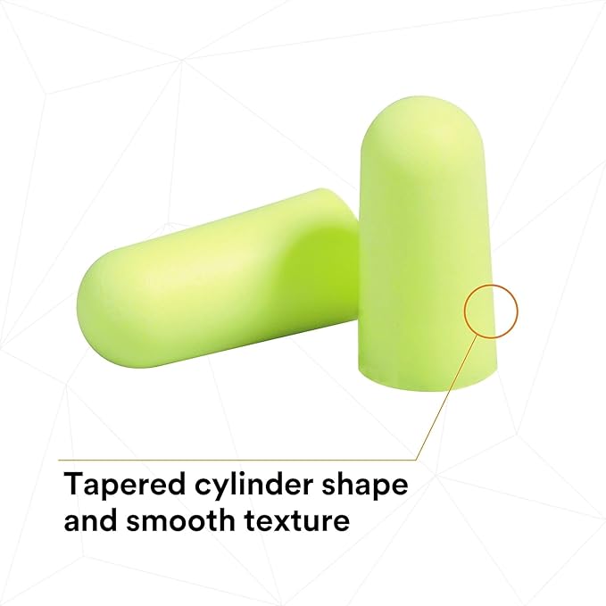 3M Ear Plugs, E-A-Rsoft Yellow Neons 315-1250, 200 Pair of Disposable Earplugs, Pairs Individually Wrapped, Regular Size, Uncorded, 33 NRR, Tapered Cylinder Shape, Slow Recovery Foam