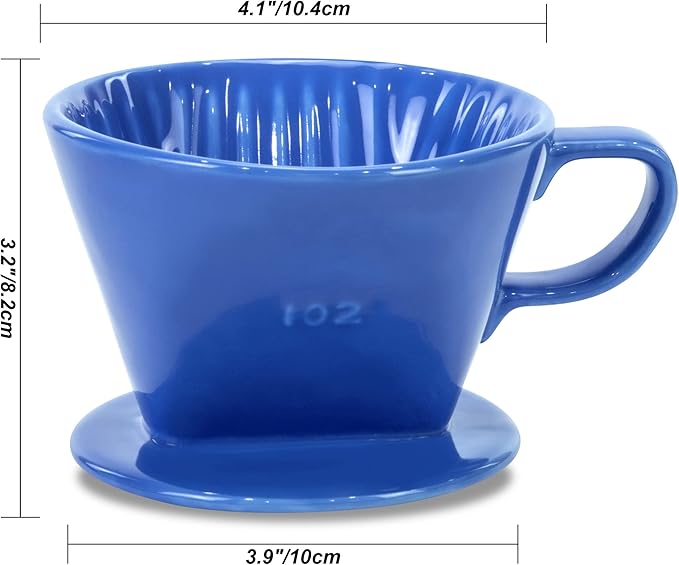 Pour Over Ceramic - Coffee Dripper Ceramic Coffee Maker with 3 Holes Flat Bottom, Porcelain Slow Filter Cone for Travel, Camping, Office, Home, Coffee Maker Brew, Blue