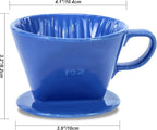 Pour Over Ceramic - Coffee Dripper Ceramic Coffee Maker with 3 Holes Flat Bottom, Porcelain Slow Filter Cone for Travel, Camping, Office, Home, Coffee Maker Brew, Blue