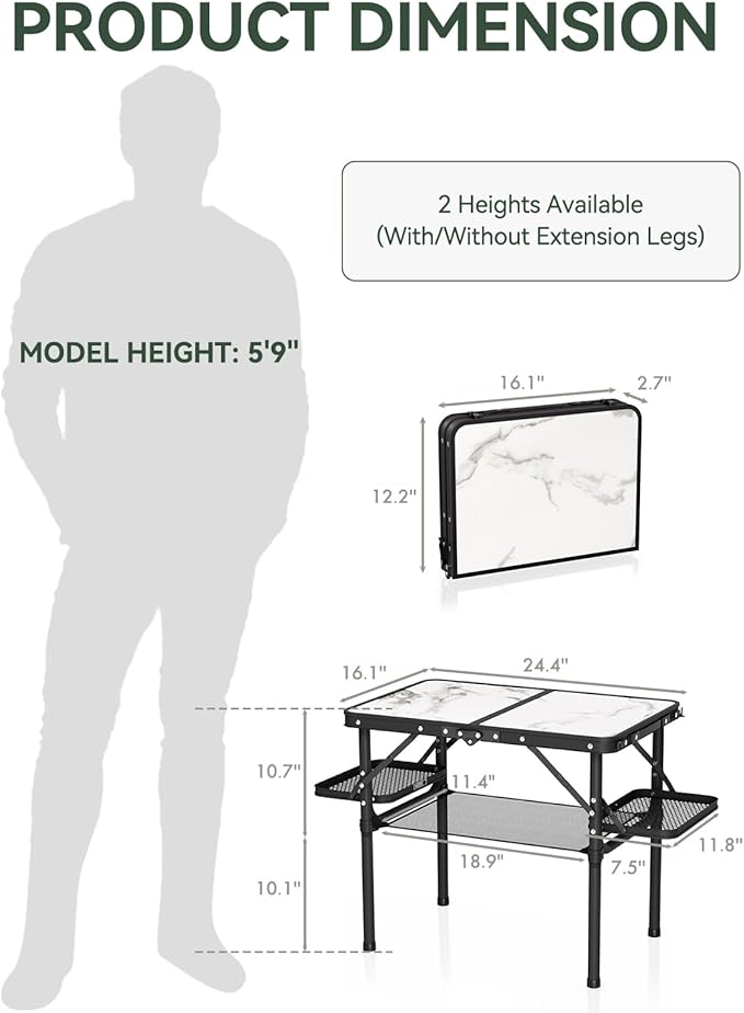 Titanker Small Camping Table Foldable 2ft, Folding Picnic Table with Side Racks & Net, Folding Camp Table Portable Beach Table, Car Camping Essentials, Sturdy Light Aluminum, Gift for Father Husband