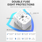VYLEE Universal International Power Travel Plug Adapter, 5 in 1 European Travel Plug Adapter W/ 3.5A 2xUSB-A and 2xUSB C Wall Charger and Worldwide AC Outlet for Europe USA UK AUS Asia(White)