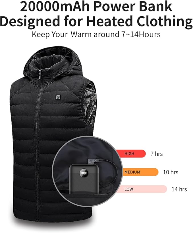 OKZU Lightest 5V 2A USB 20000mAh Heated Vest Battery Pack, Power Bank for Heated Jacket, Hoodies, Stadium Seats, Fast Recharging Portable Charge for Heated Clothing, Camping Chair (Black, 20000mAh)