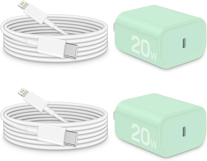 CXX Charger for iPhone 20W Fast Charging [MFi Certified, 2-Pack] USB-C PD Block & 6FT Cable Compatible with iPhone 14/13/12/11/Pro/Plus/Max/Mini/SE, iPad & More [Green]