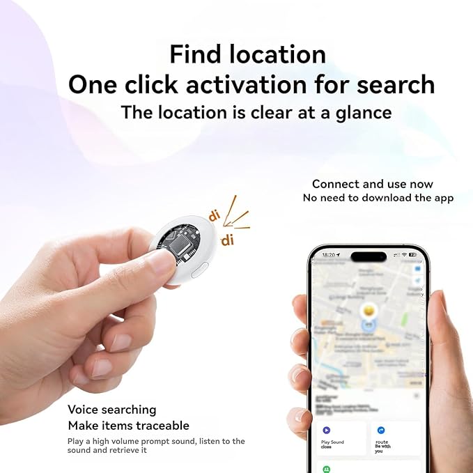 Mini GPS Tracker for Vehicles, Smart Tag Tracking Device, Key Finder Locator with Sound, Car Tracker No Subscription Work with Find My(iOS Only) for Kids, Dogs, Key, Luggage (White)