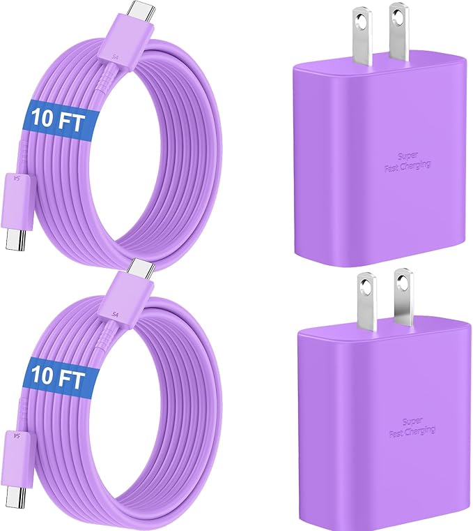 45W Super Fast Charger USB C Android Phone Type C Charger Fast Charging Block with 10FT Cord for Samsung Galaxy S26/S26 Ultra/S26+/S25 Ultra/S25/S24 Ultra/S24/S23 Ultra/S22/S21/S20/Note 10, Purple
