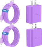 45W Super Fast Charger USB C Android Phone Type C Charger Fast Charging Block with 10FT Cord for Samsung Galaxy S26/S26 Ultra/S26+/S25 Ultra/S25/S24 Ultra/S24/S23 Ultra/S22/S21/S20/Note 10, Purple