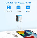 Universal International Travel Power Adapter, All in One Wall Charger with High Speed 2.4A 3xUSB, 3.0A Type-C, European Adapter, Worldwide AC Outlet Plugs for UK, CA, EU, AU, Asia (Blue)