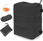 Inflatable Travel Foot Rest Pillow, Adjustable 3 Layers Height Leg Rest Pillow, Kids Airplane Bed, Adults Travel Essentials on Plane, Trains, Cars, Office, Home (Black, 1 PC)